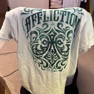 Affliction White Tee with Teal Design